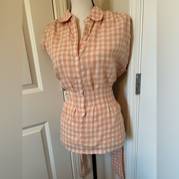 NWT Max Studio Peach Gingham Women's button down  sleeveless collared top - Picture 2 of 7